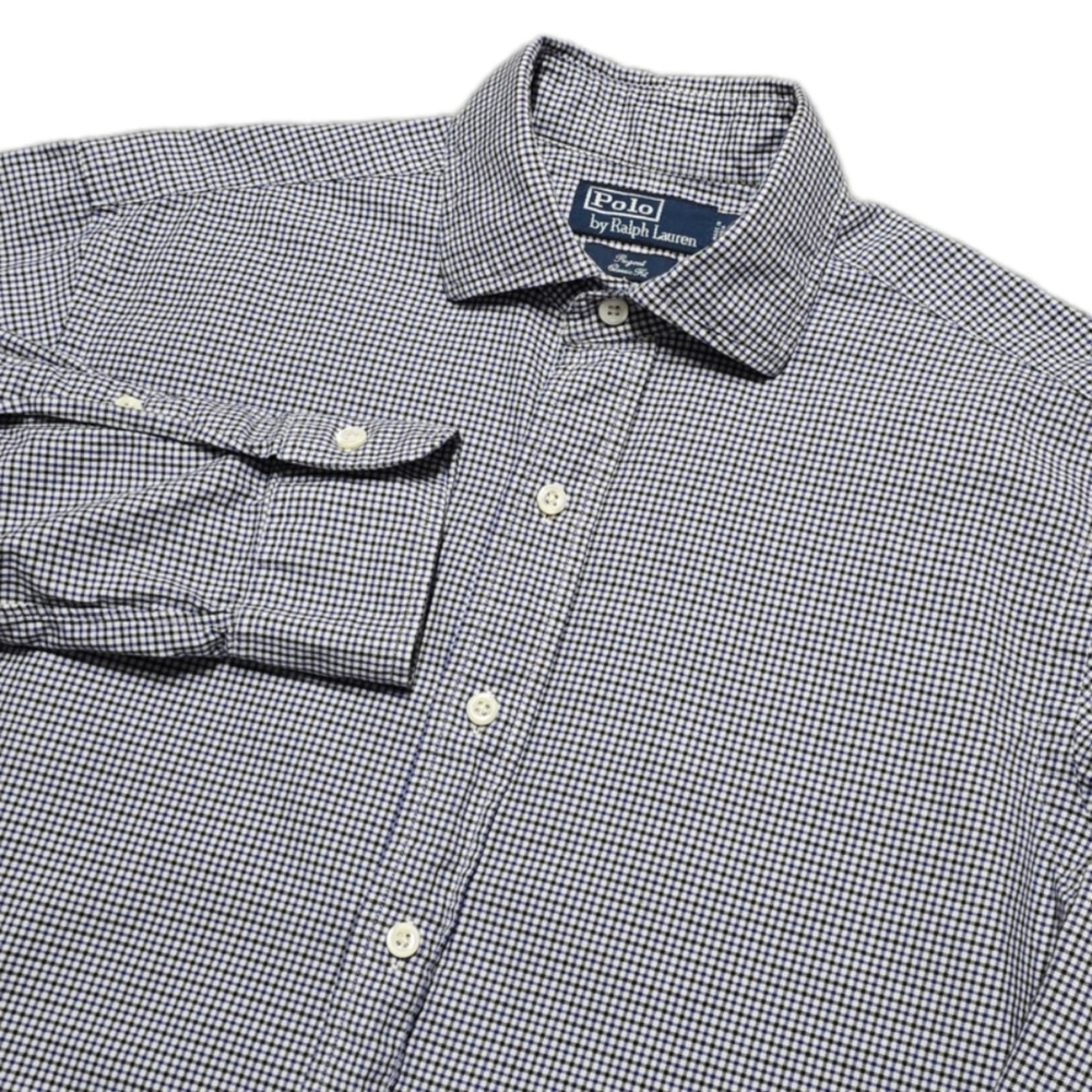 VTG Polo Ralph Lauren Regent Classic Fit‎ Black Blue Check Dress Shirt Mens M